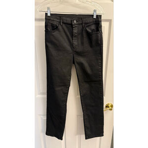 Massimo Dutti Coated Waxed Cotton Strech fabric Pants Jeans Black Sz 6